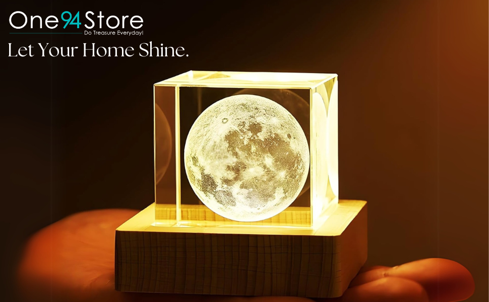 One94Store 3D Crystal Cube Moon Lamp